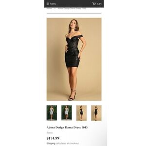 Adora Design Dama Dress L 1043 Black Sequin Lace Up Corset Off Shoulder Cocktail